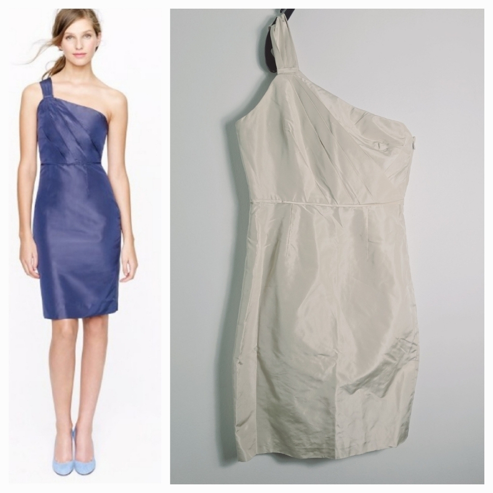 J. Crew Silk Lucienne One Shoulder Midi Cream  Dress